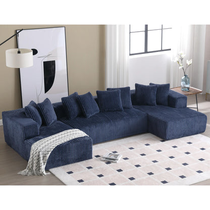 Modular U Shaped Sectional, Corduroy Couch with Double Chaise, Blue