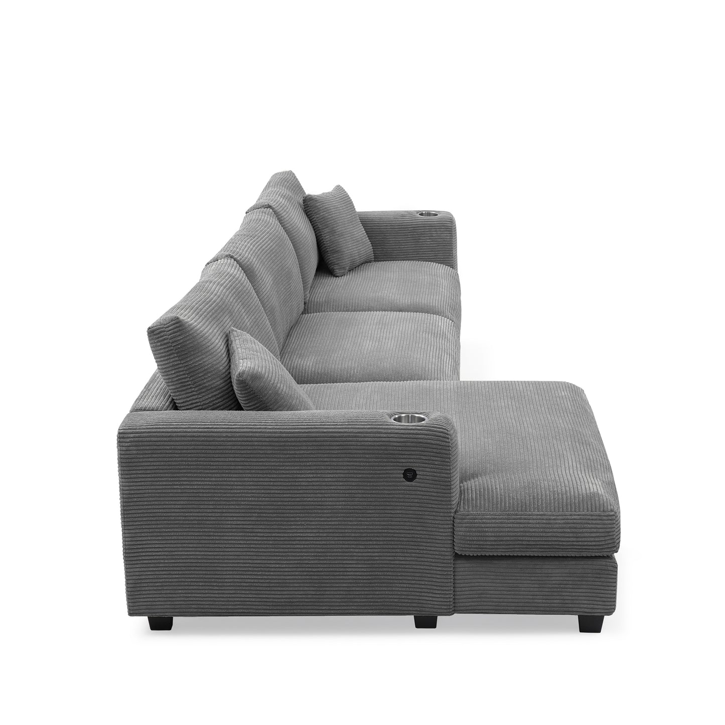 Deep Seat Corduroy Sofa, Large Sectional Couch with Chaise, Gray