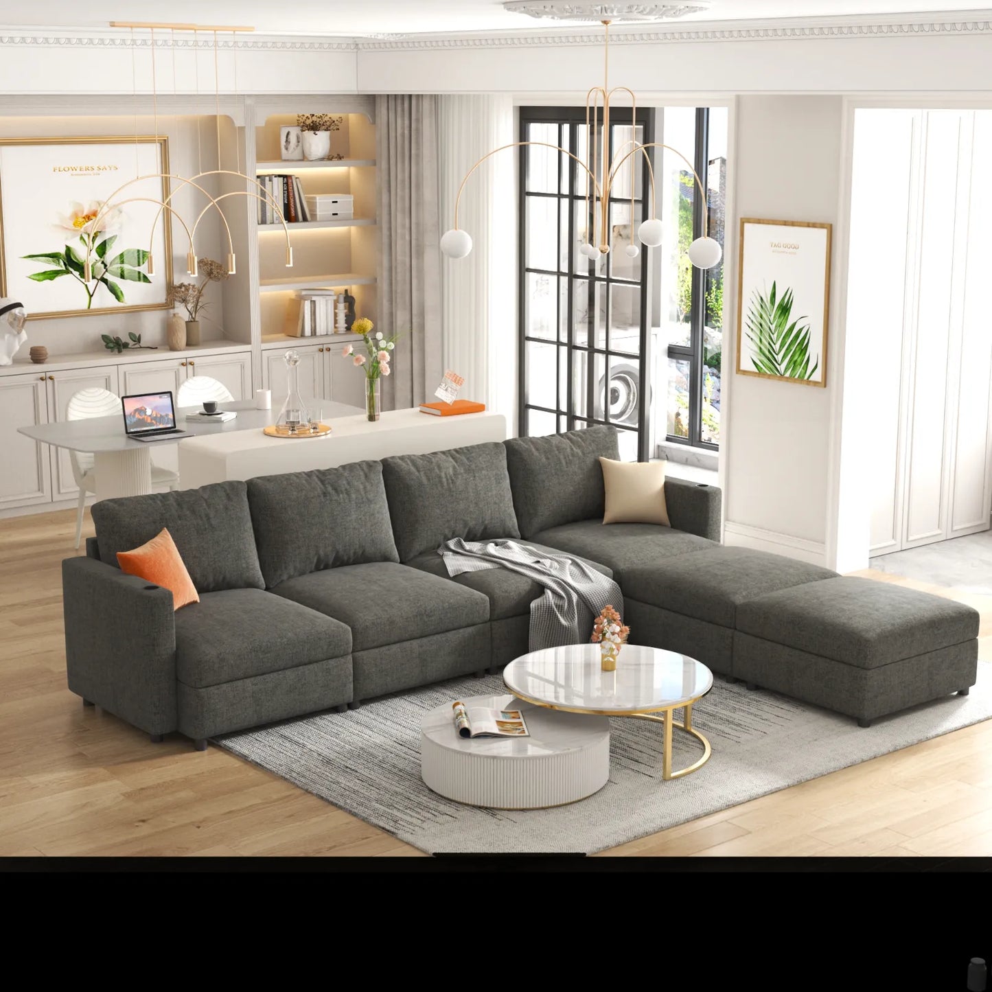 Large Sectional Couch with Storage, Sofa with Chaise- Gray
