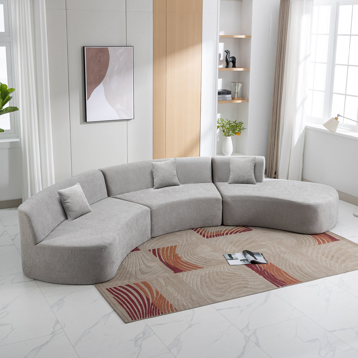 Curved Sofa, Modern Large Sectional Couch - Gray