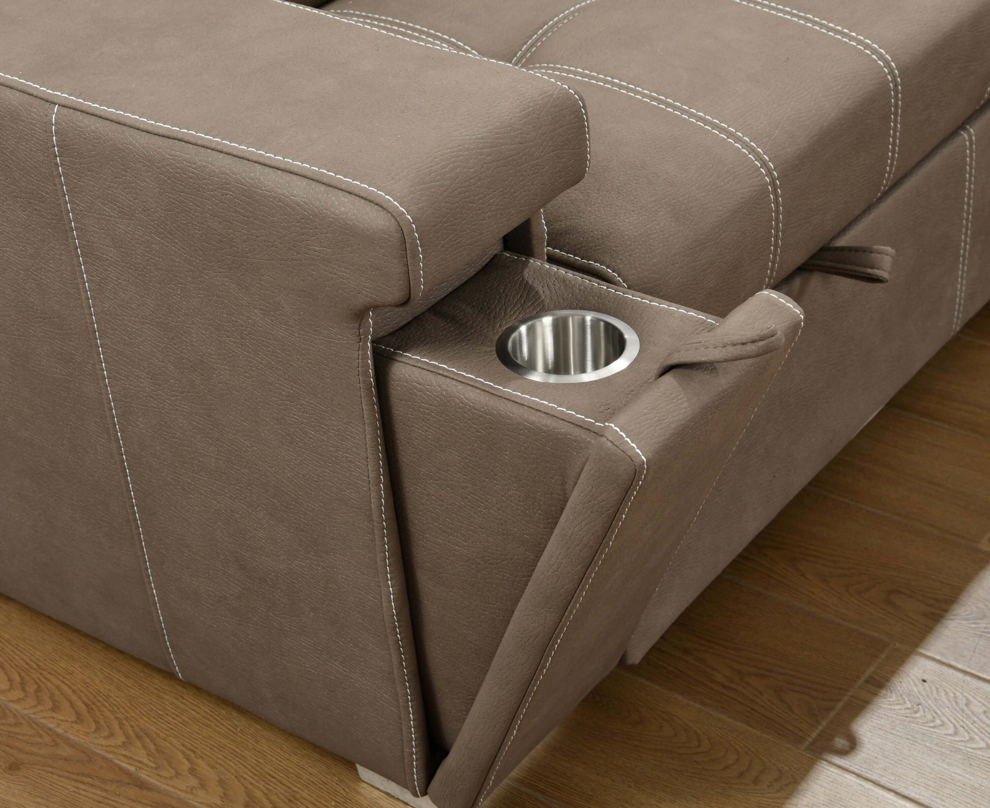 Louie L-Shaped Sofa Bed, Convertible Couch Pullout with Storage Chaise and Adjustable Headrest - Brown