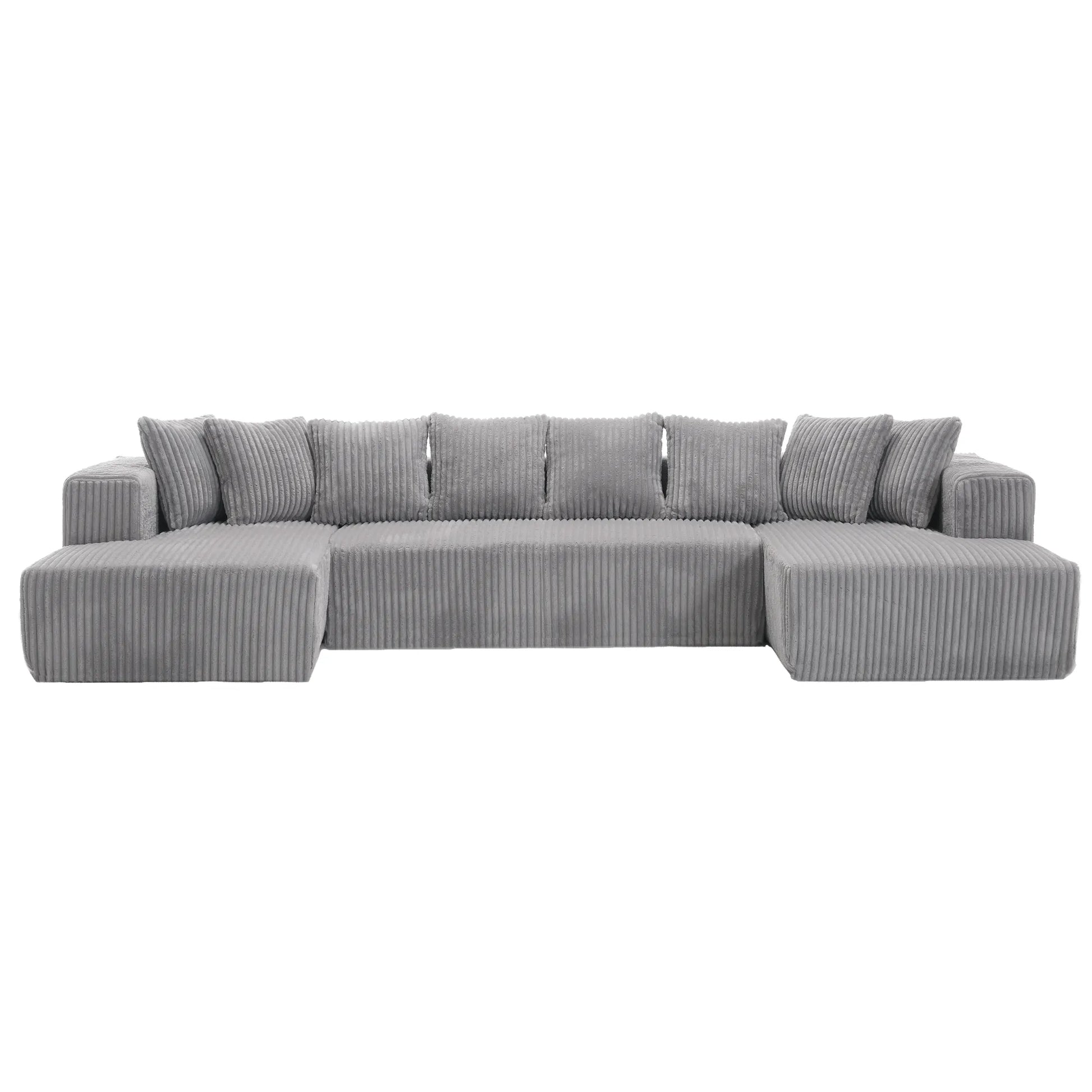 Modular U Shaped Sectional, Corduroy Couch with Double Chaise, Gray