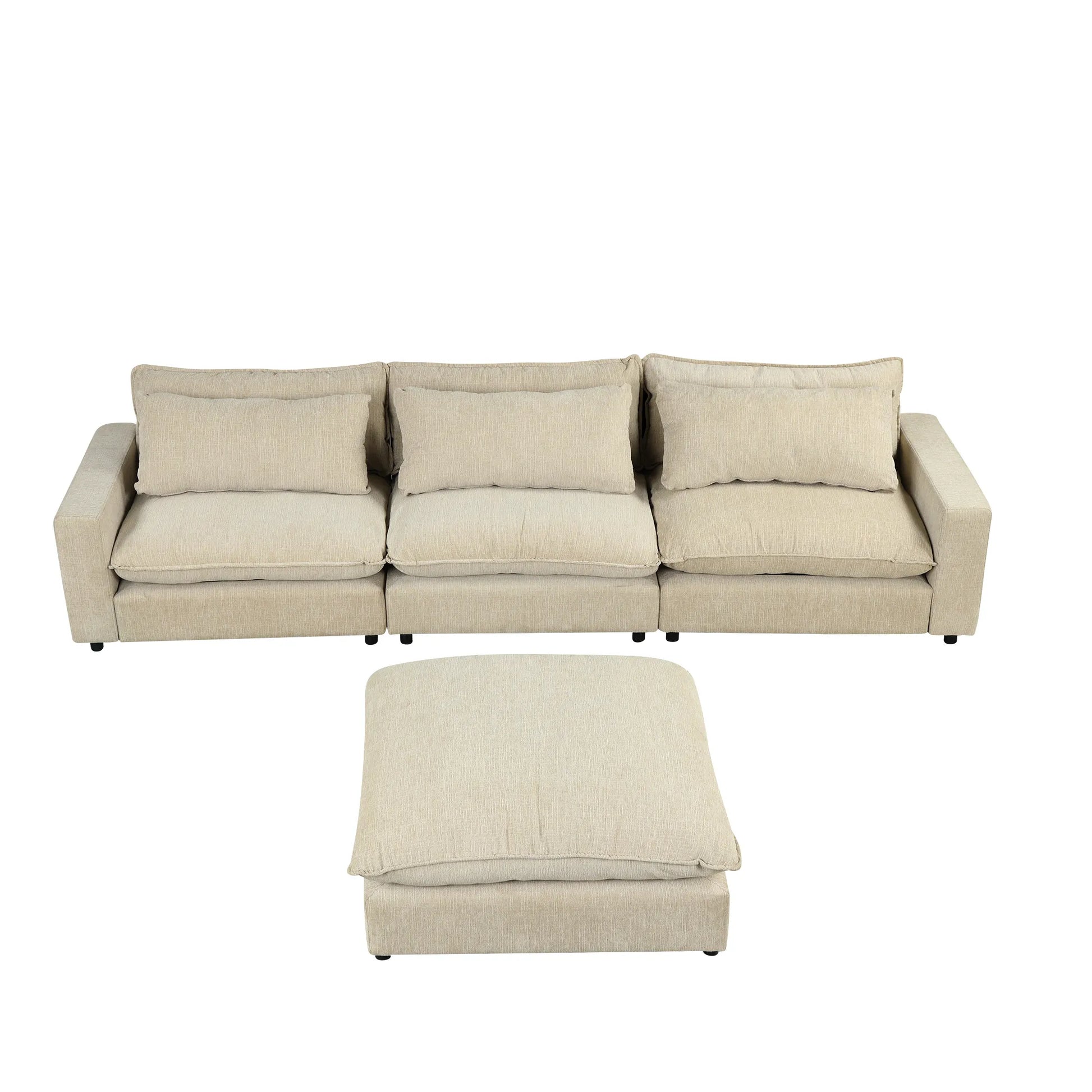 Comfy Sectional Cloud Couch, Chenille Sofa with Ottoman, Beige
