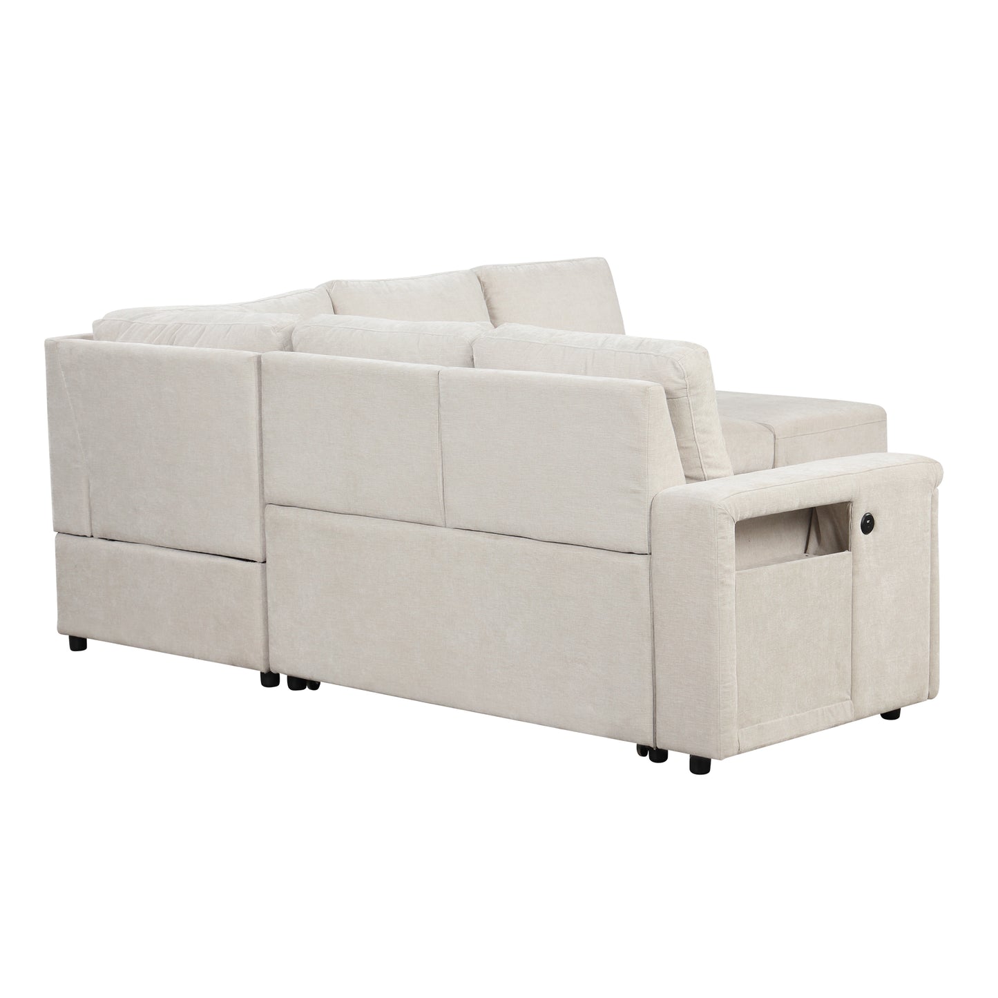 Sleeper Sectional, Sofa L Shape, Couch with Ottoman and Storage, Beige