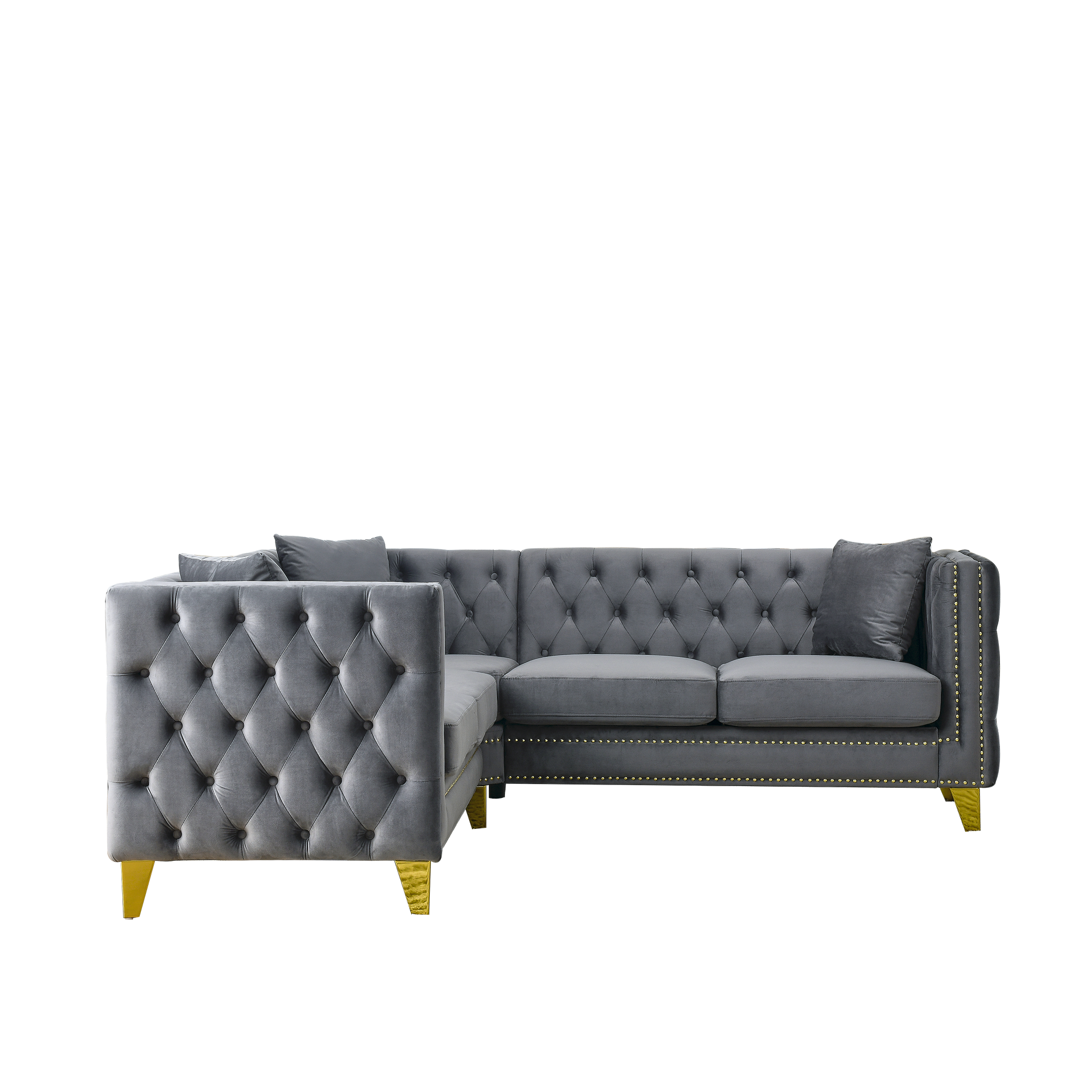 Chesterfield Sofa, L-Shaped Velvet Corner Couch - Gray