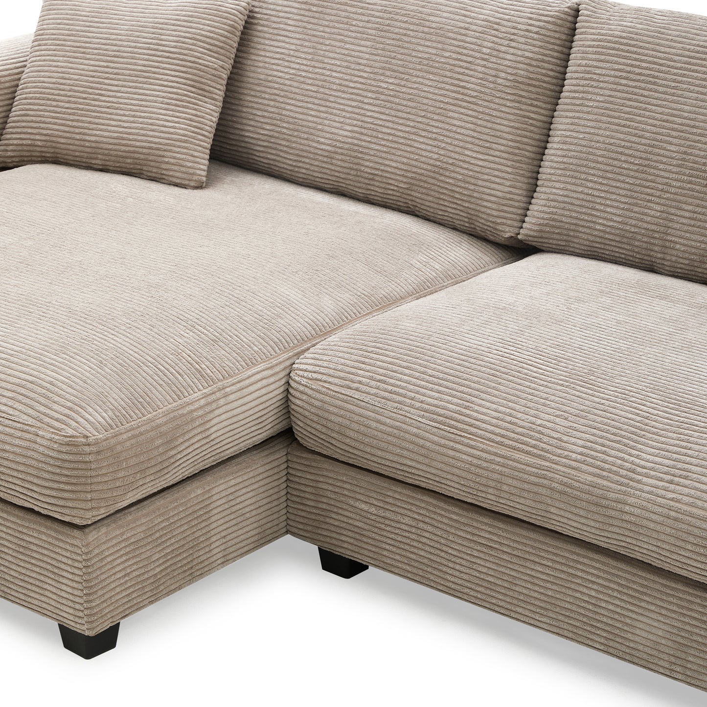 Deep Seat Corduroy Sofa, Large Sectional Couch with Chaise, Khaki