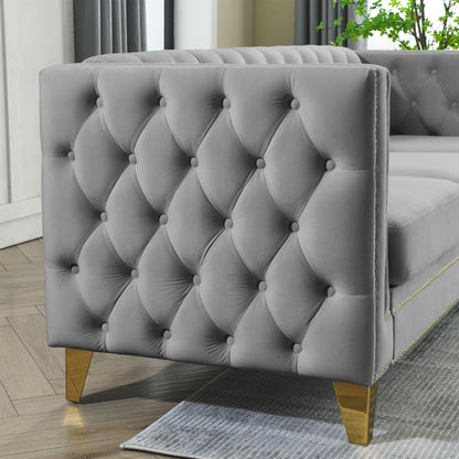 Chesterfield Sofa, L-Shaped Velvet Corner Couch - Gray