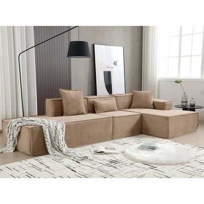 Modular Lounge Sofa, L Shaped Sectional with Chaise, Light Brown