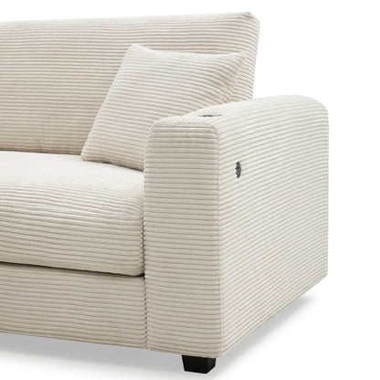 Deep Seat Corduroy Sofa, Large Sectional Couch with Chaise, Beige