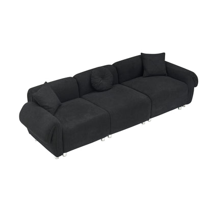 3 Seater Sofa, Plush Upholstered Teddy Velvet Couch, Black
