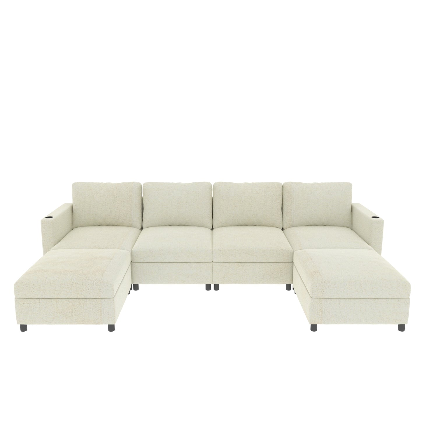 Large Sectional Couch with Storage, Sofa with Chaise- Beige