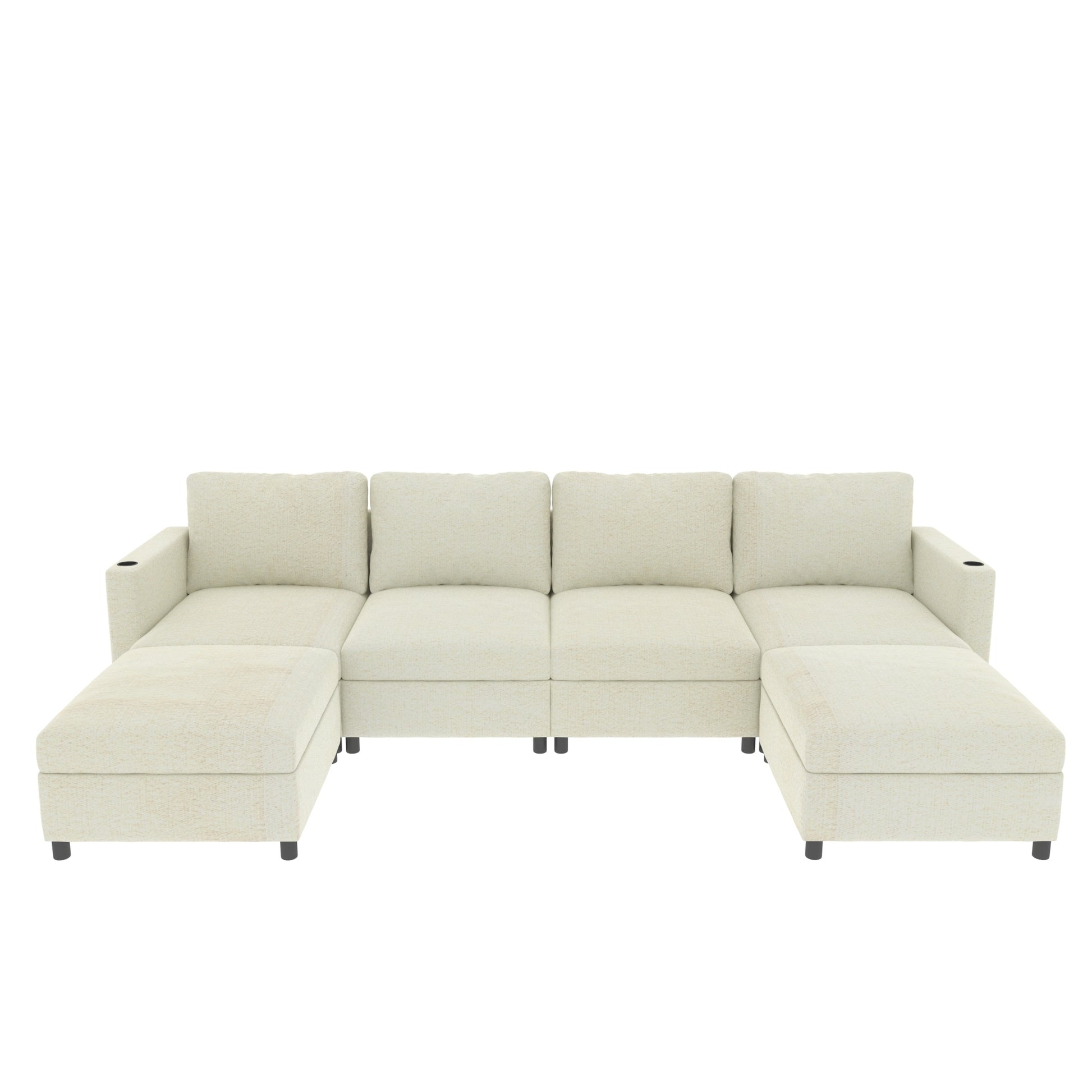 Large Sectional Couch with Storage, Sofa with Chaise- Beige