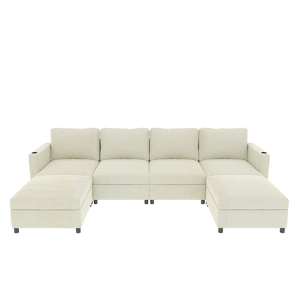 Large Sectional Couch with Storage, Sofa with Chaise- Beige