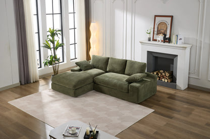 Chaise Lounge Sofa, L Shape Reversible Corduroy Couch Sectional, Green
