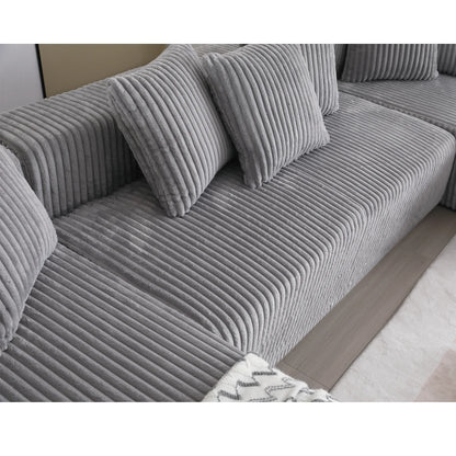 Modular U Shaped Sectional, Corduroy Couch with Double Chaise, Gray