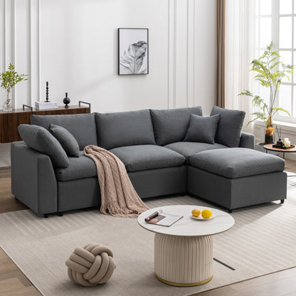Louie Grey Sectional Couch, Sofa with Ottoman