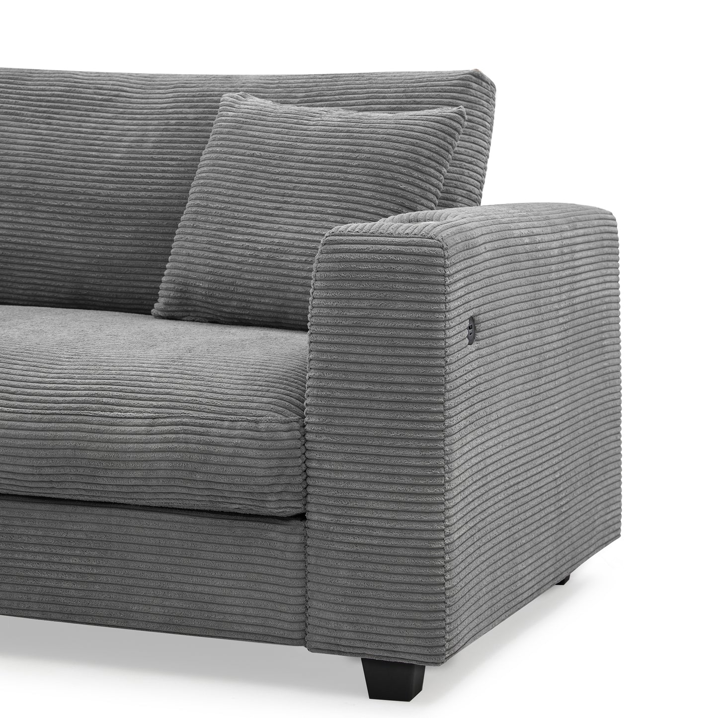 Deep Seat Corduroy Sofa, Large Sectional Couch with Chaise, Gray