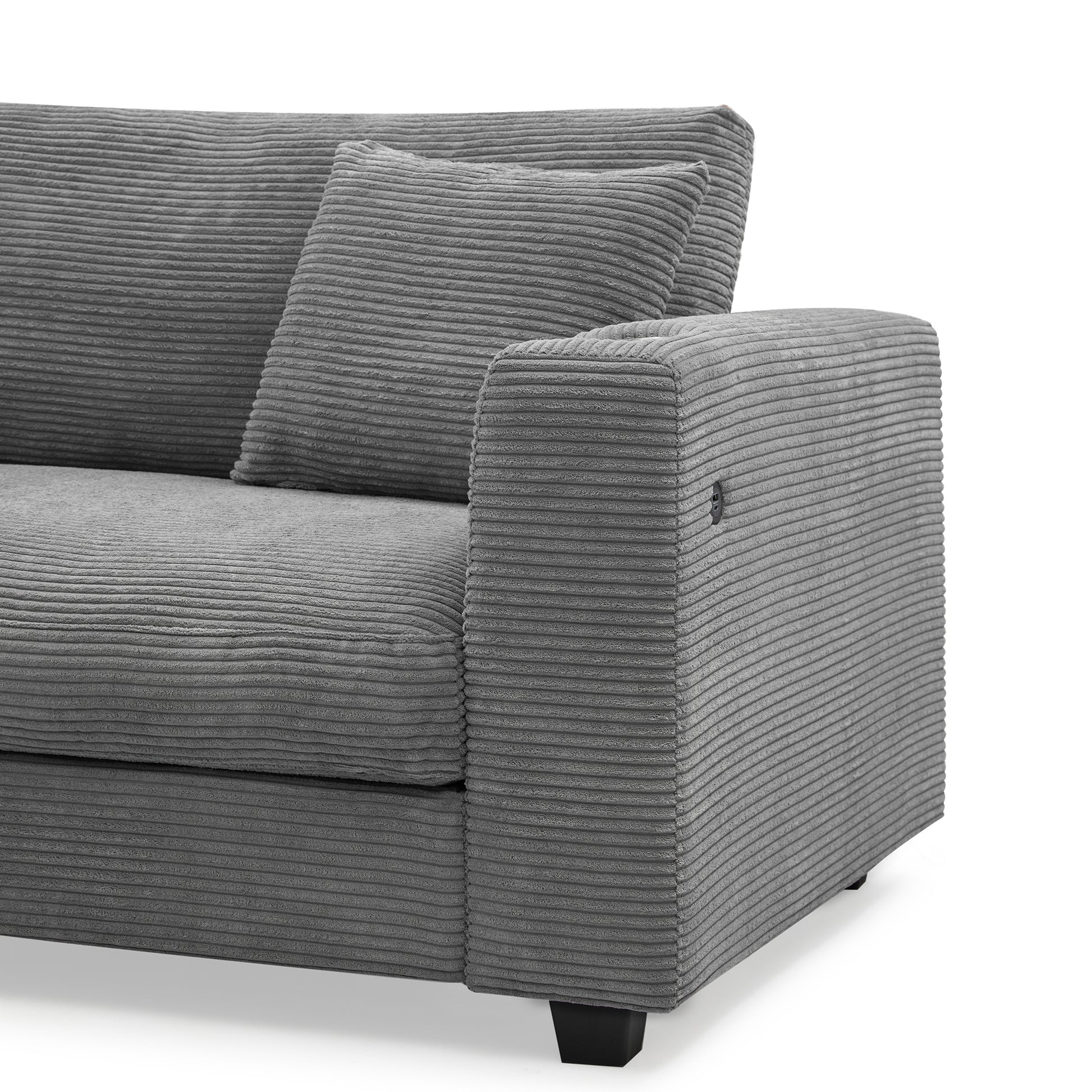 Deep Seat Corduroy Sofa, Large Sectional Couch with Chaise, Gray