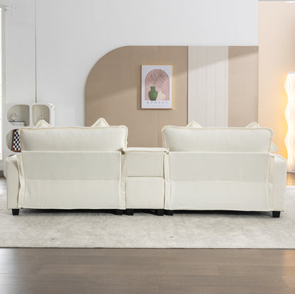 Plush Couch, Deep Seat Couch with Ottomans, Beige