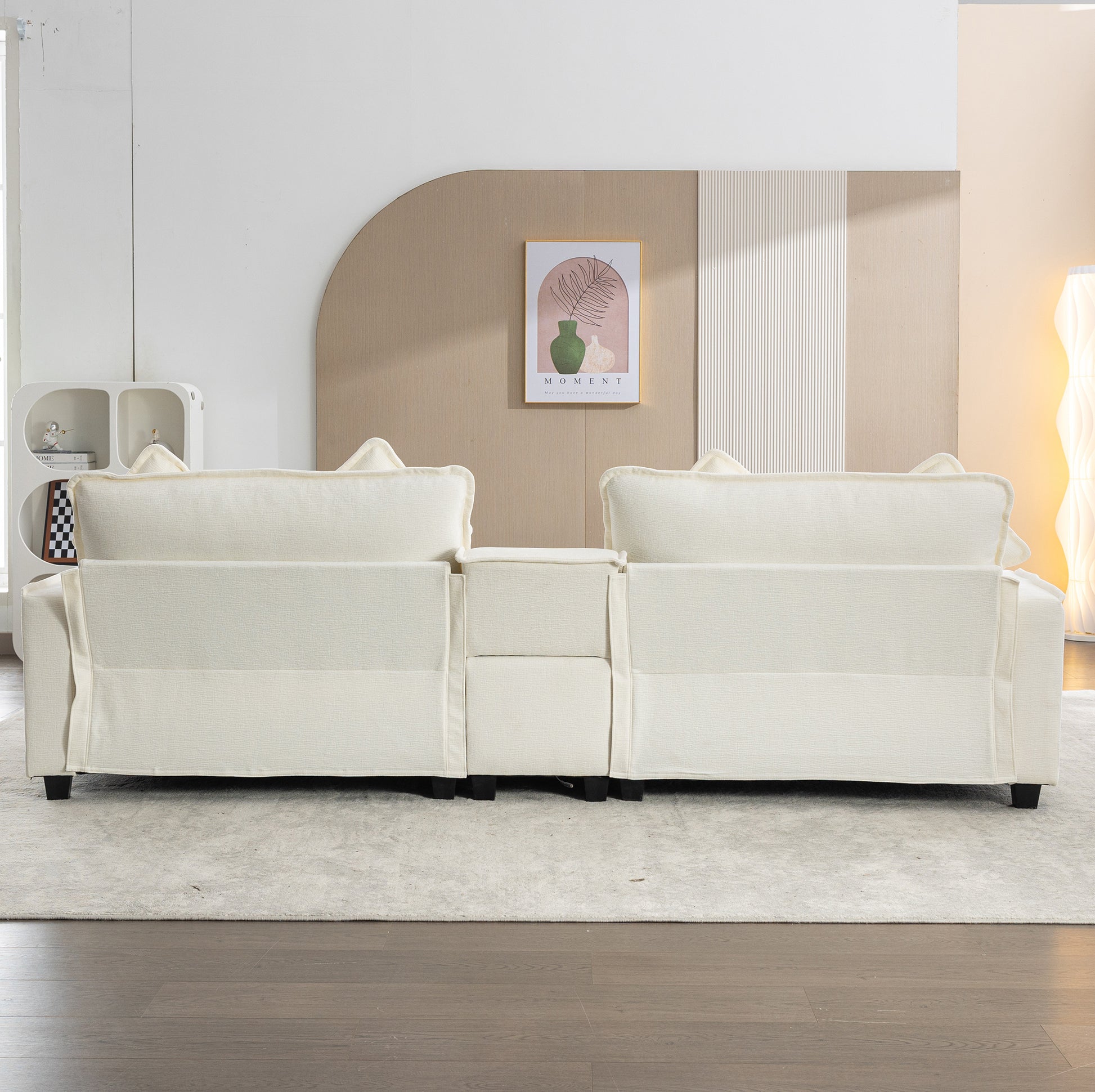 Plush Couch, Deep Seat Couch with Ottomans, Beige