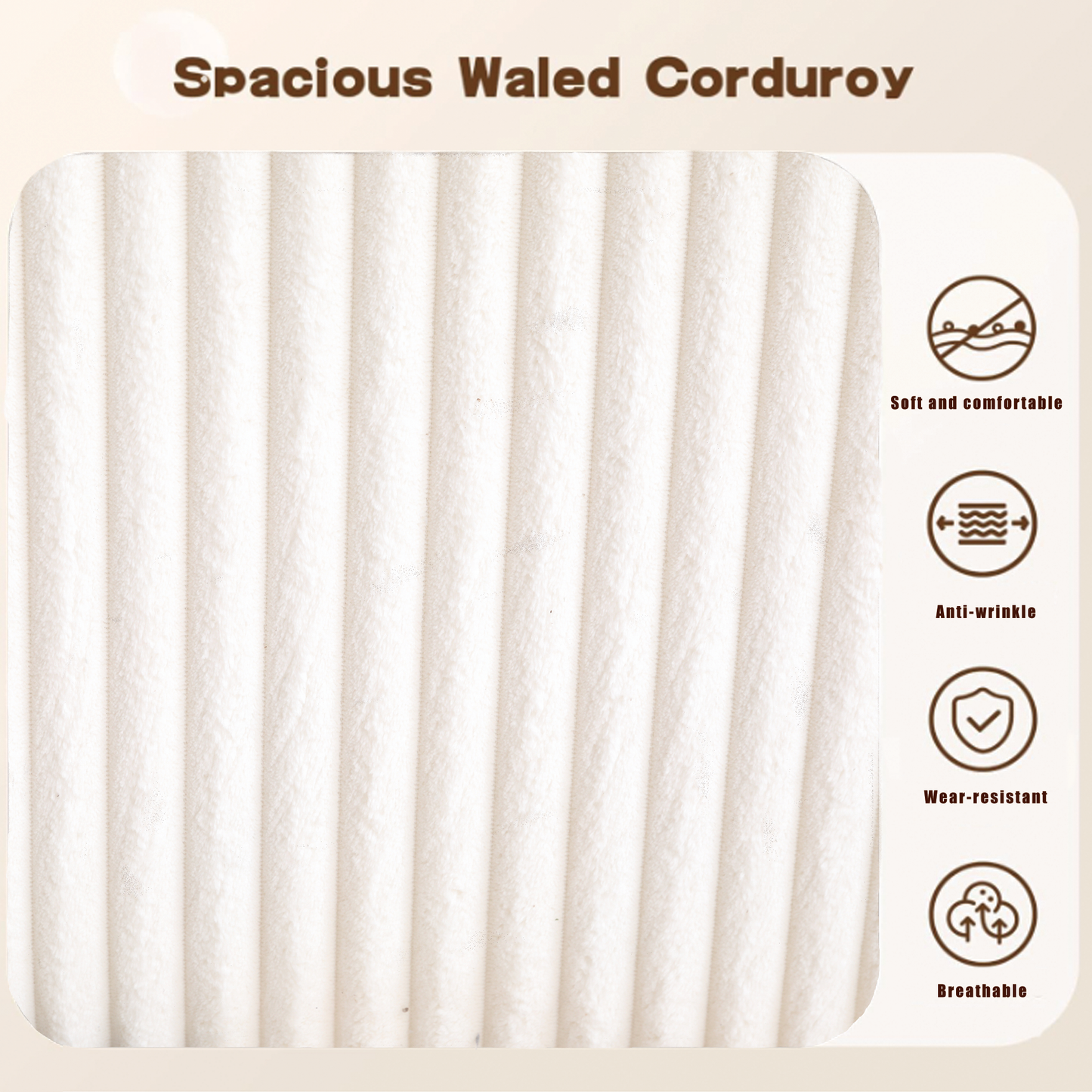Modular U Shaped Sectional, Corduroy Couch with Double Chaise, White