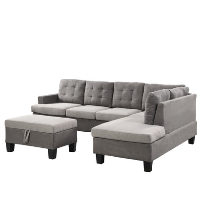 Gray Sectional Couch, Sofa with Chaise and Storage Ottoman