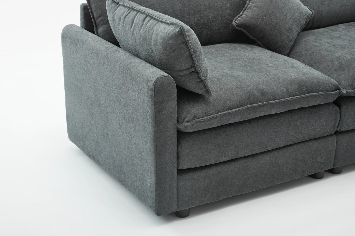 3 Seater Sofa, L Shaped Couch with Ottoman, Beige/Gray/Green