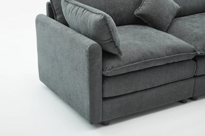 3 Seater Sofa, L Shaped Couch with Ottoman, Beige/Gray/Green