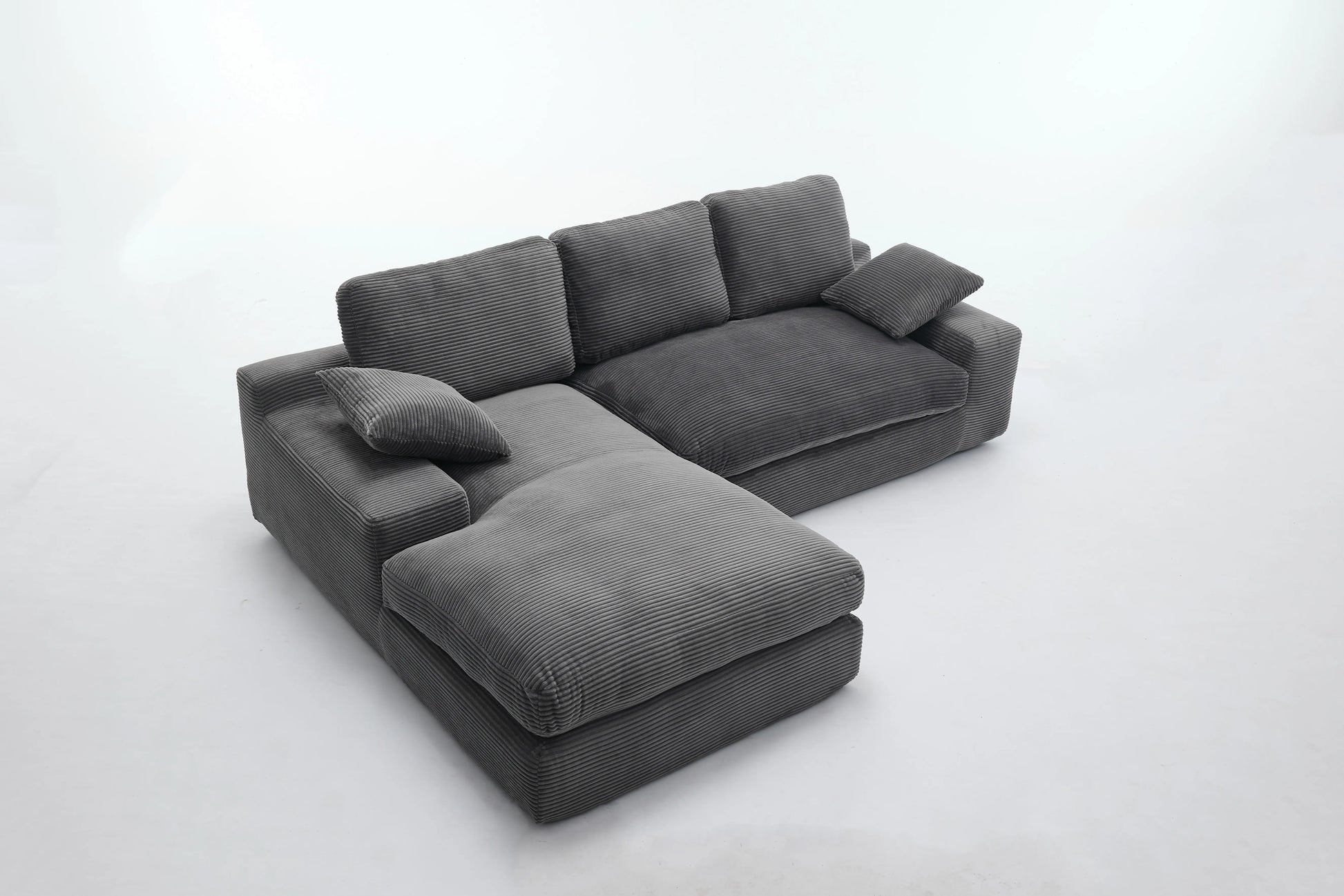 Chaise Lounge Sofa, L Shape Reversible Corduroy Couch Sectional, Grey