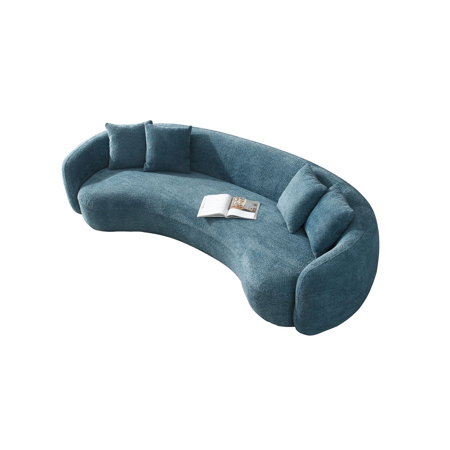 Modern Curved Sofa, Large Comfy Couch, Blue