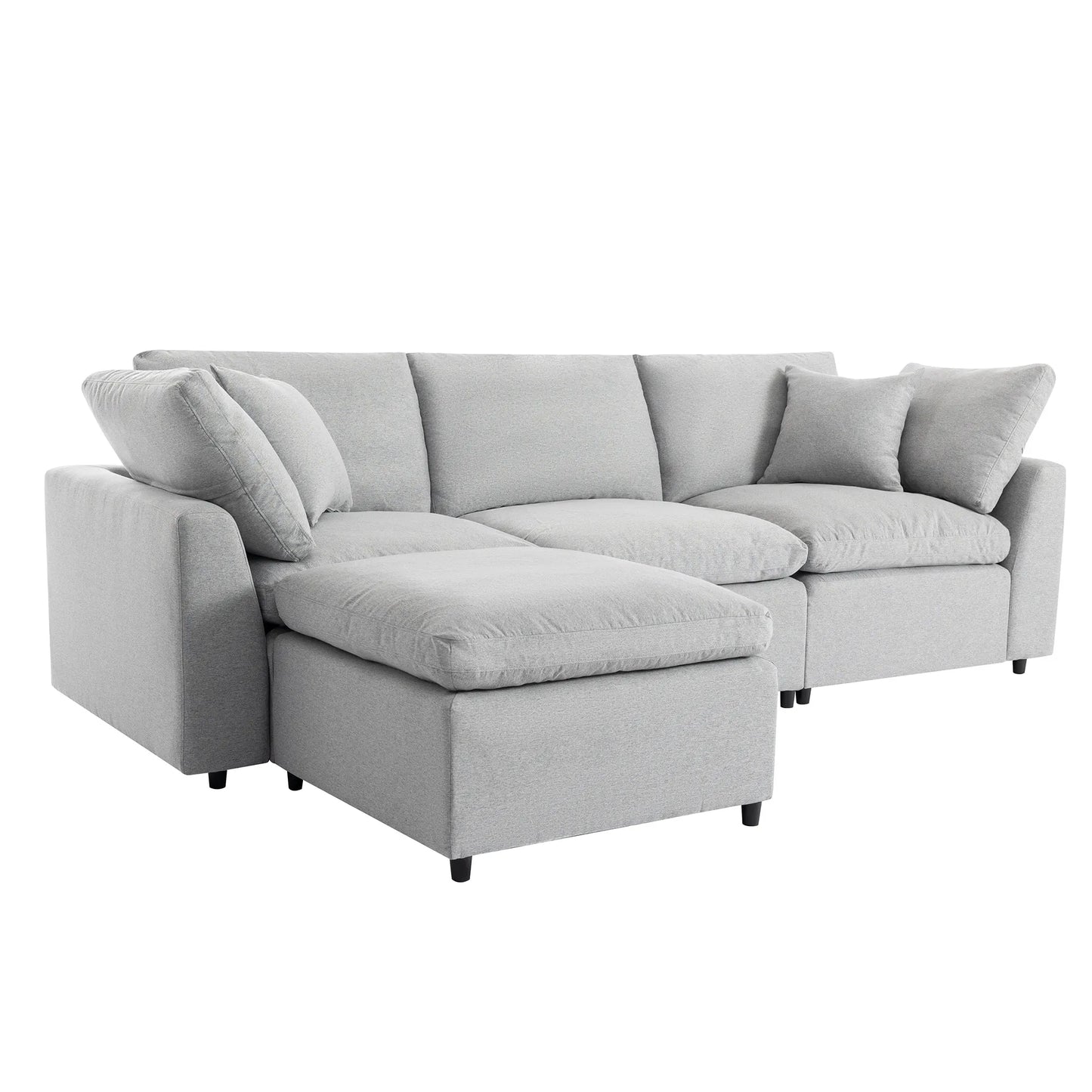 Louie Grey Sectional Couch, Sofa with Ottoman
