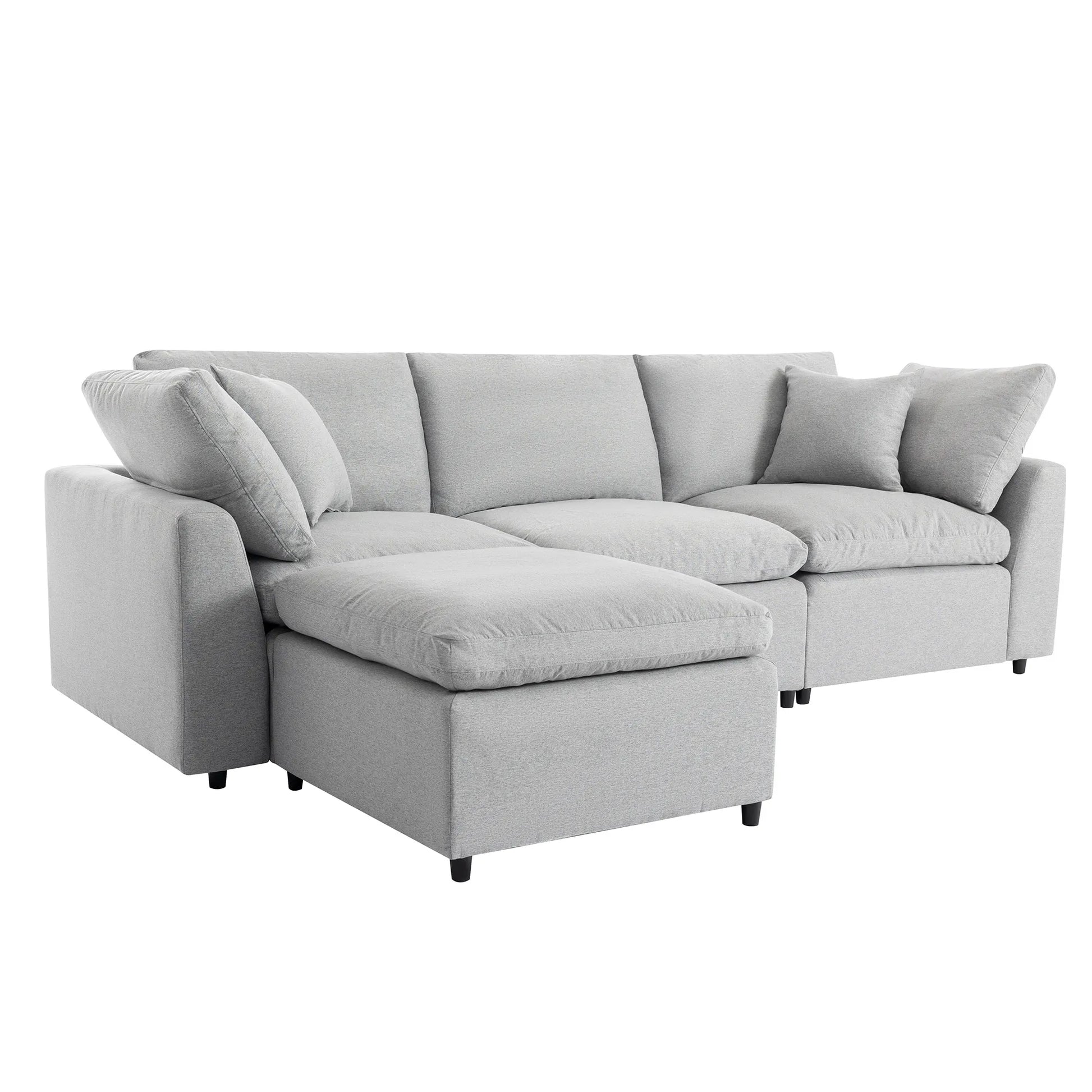 Louie Grey Sectional Couch, Sofa with Ottoman