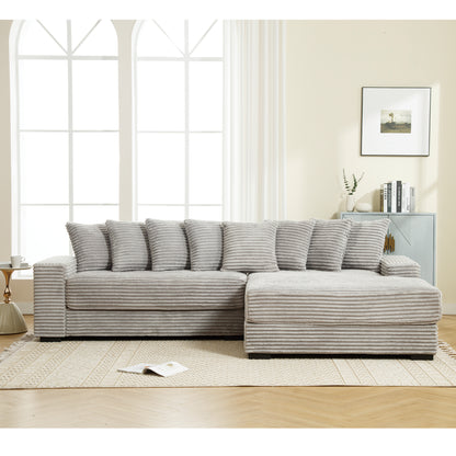 L Shaped Corduroy Couch, Plush Chaise Lounge Sofa, Gray