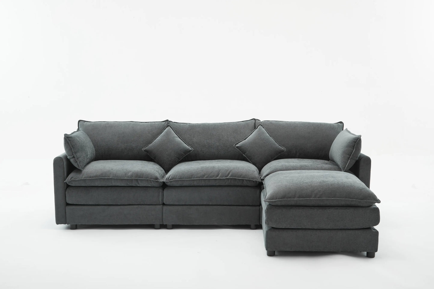 3 Seater Sofa, L Shaped Couch with Ottoman, Beige/Gray/Green
