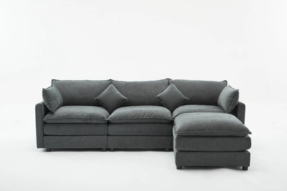 3 Seater Sofa, L Shaped Couch with Ottoman, Beige/Gray/Green