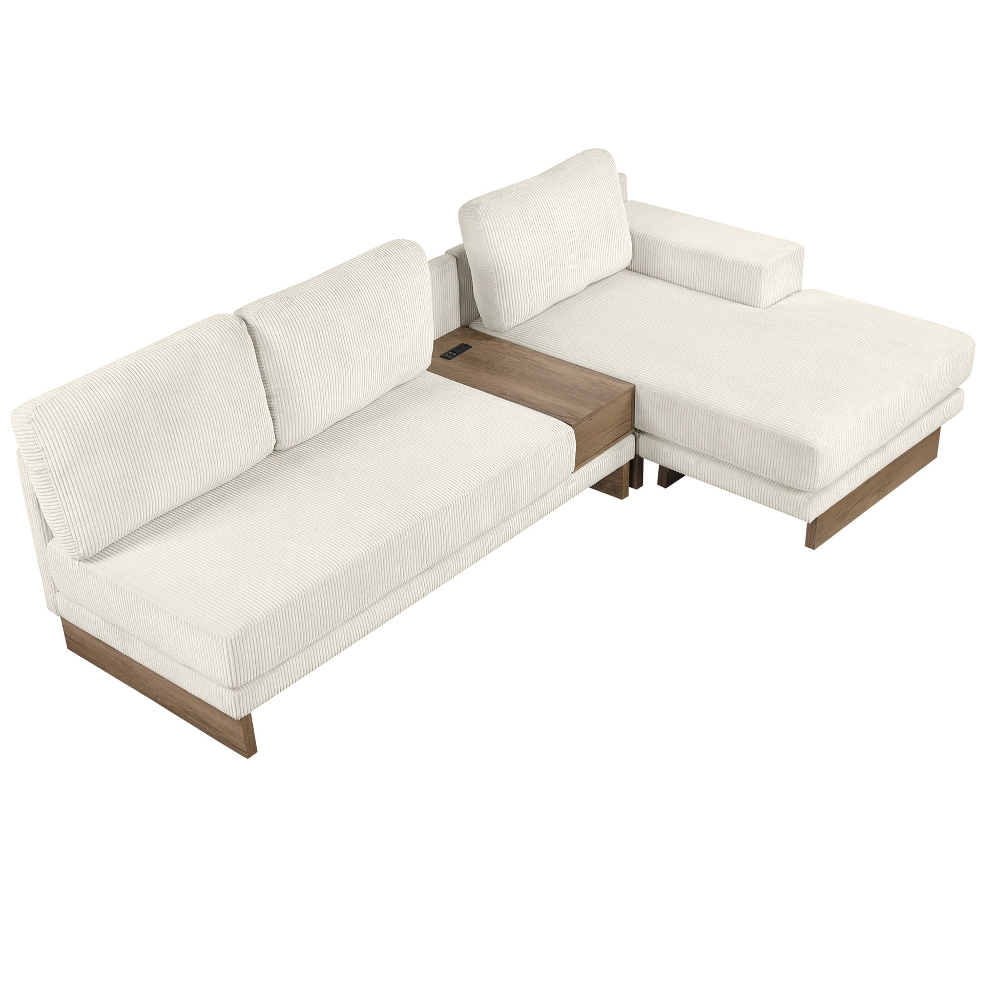 Corduroy Couch, Modern L Shaped Sectional Sofa with Reversible Chaise, Beige