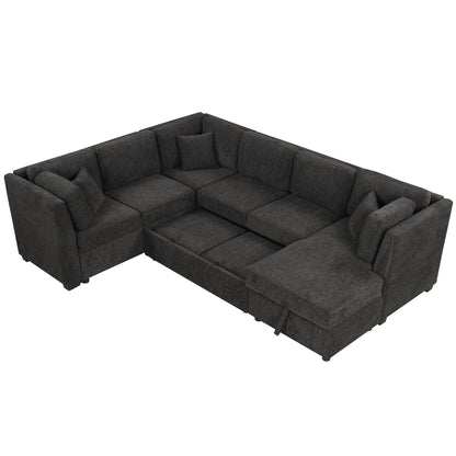 Louie Sectional Sleeper Sofa, Couch with Chaise and Storage - Black