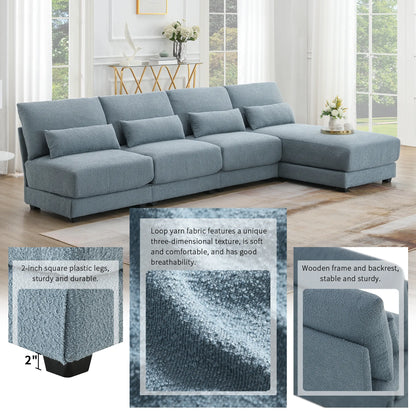 L Shape Couch, Deep Seat Sectional Sofa with Reversible Chaise, Blue