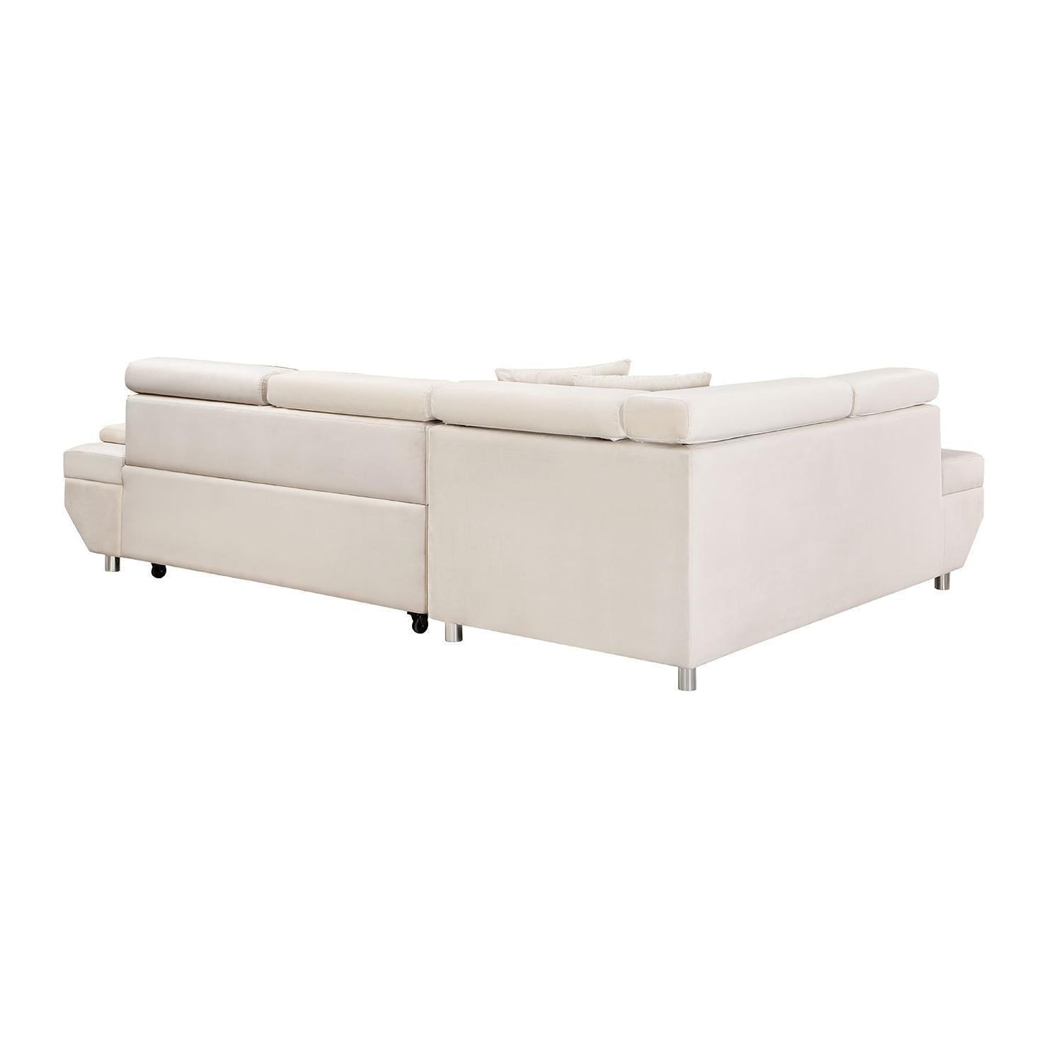 L-Shaped Velvet Sleeper Sofa, 2 in 1 Pull Out Couch Bed, Left or Right Facing - Beige