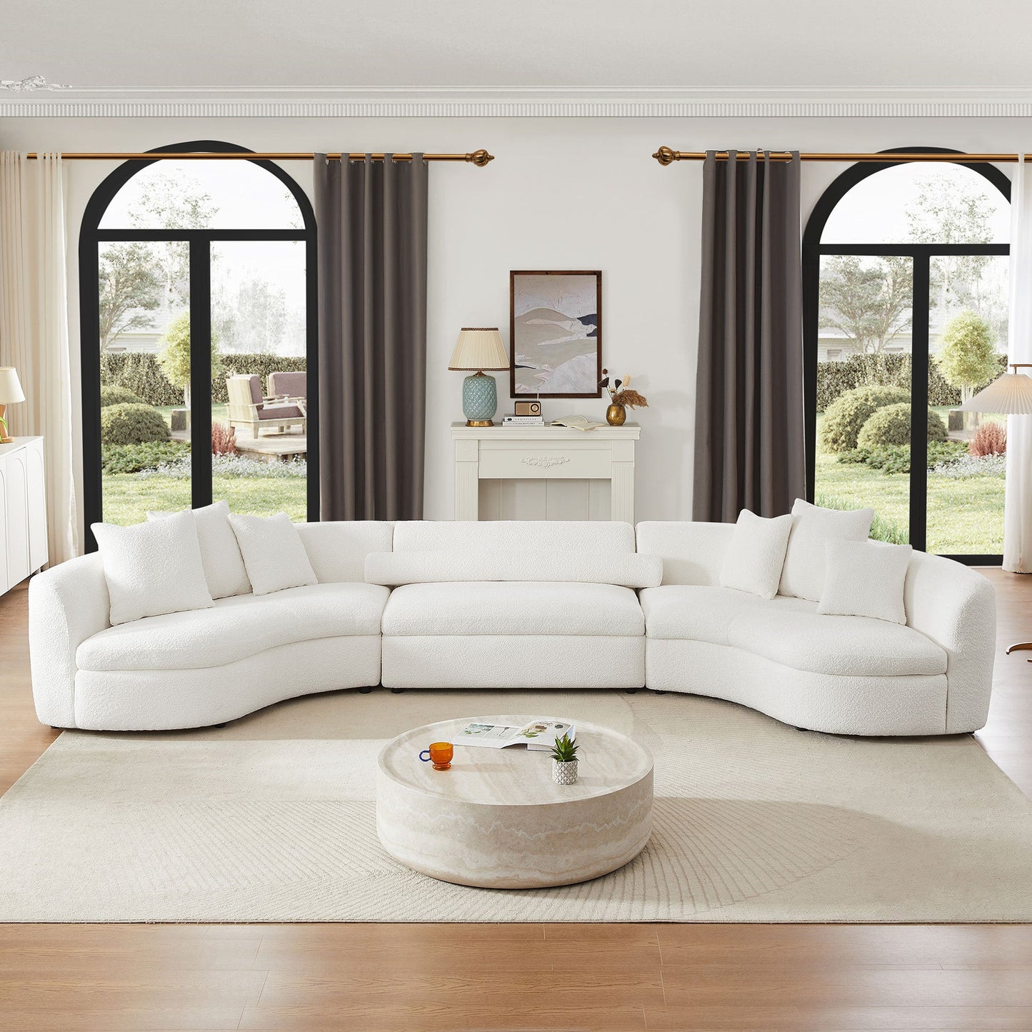 Modern Large Sectional Couch, Upholstered Curved Sofa, White