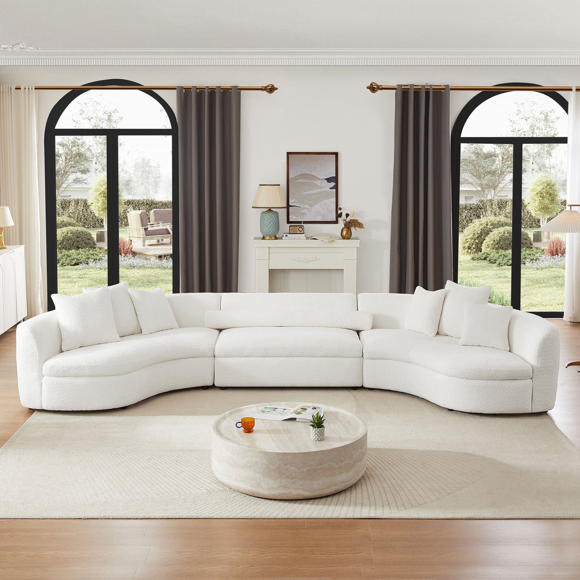 Modern Large Sectional Couch, Upholstered Curved Sofa, White