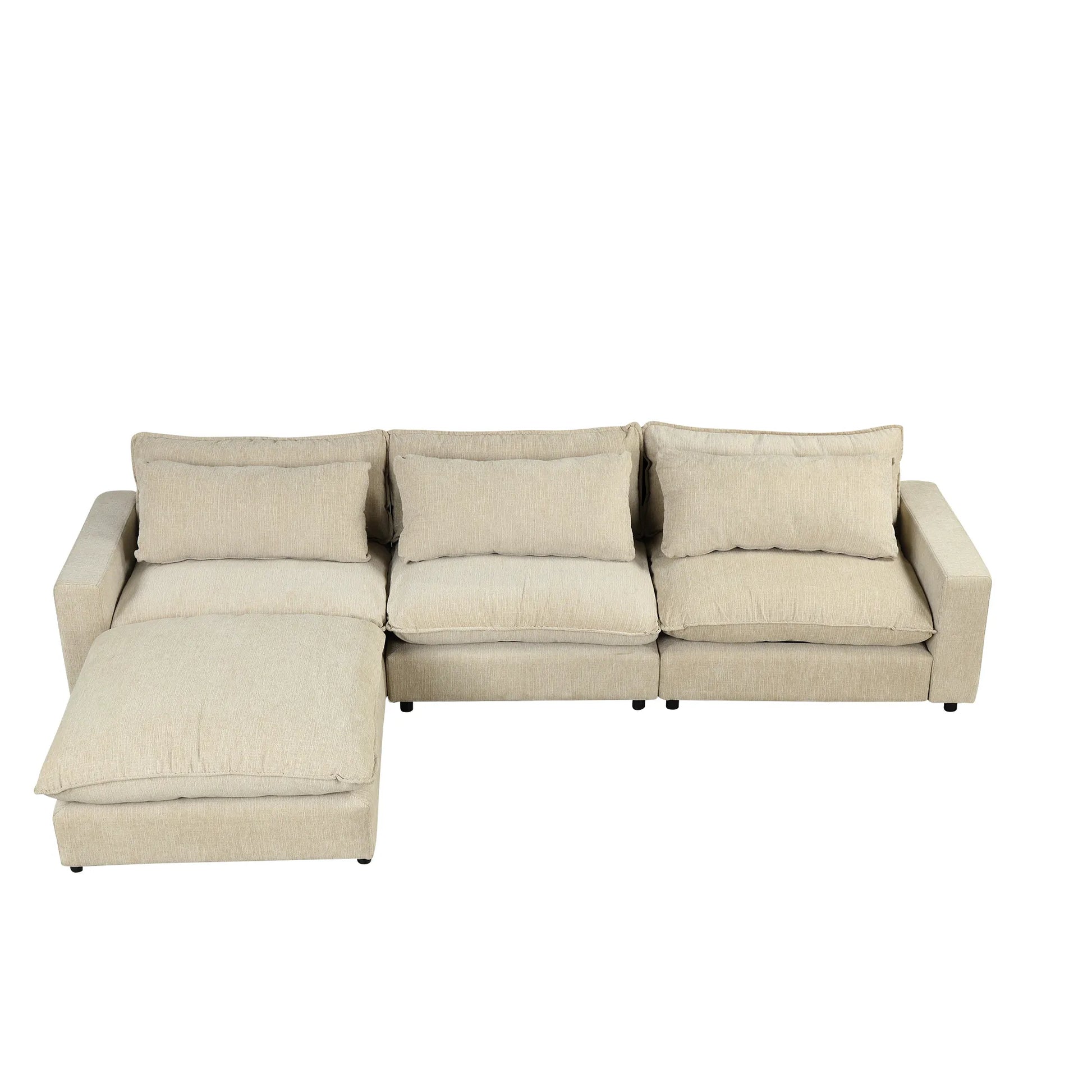 Comfy Sectional Cloud Couch, Chenille Sofa with Ottoman, Beige