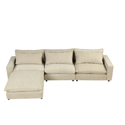 Comfy Sectional Cloud Couch, Chenille Sofa with Ottoman, Beige