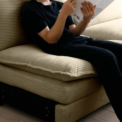 U Shape Sectional Cloud Sofa, Plush Corduroy Couch with Ottoman, Camel