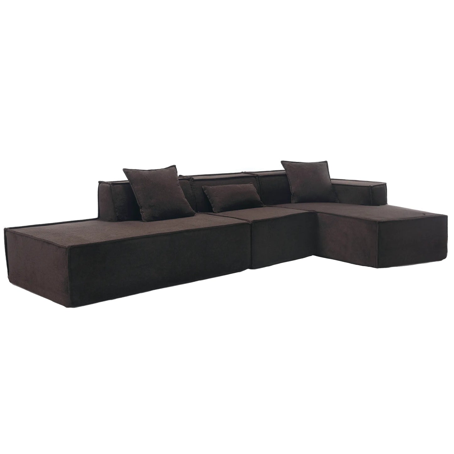 Modular Lounge Sofa, L Shaped Sectional with Chaise, Brown
