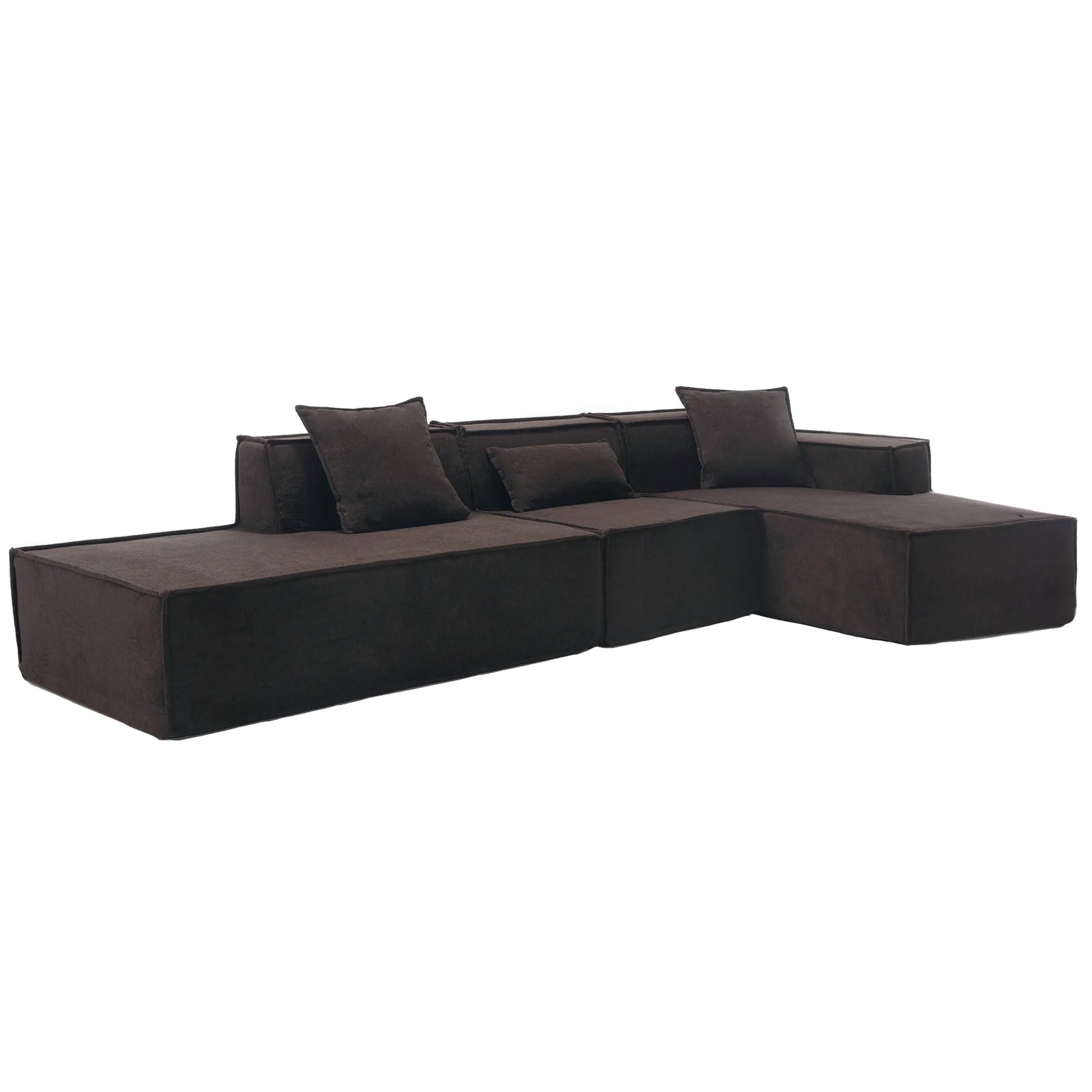 Modular Lounge Sofa, L Shaped Sectional with Chaise, Brown