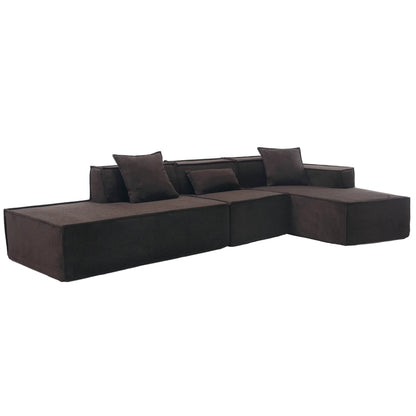 Modular Lounge Sofa, L Shaped Sectional with Chaise, Brown