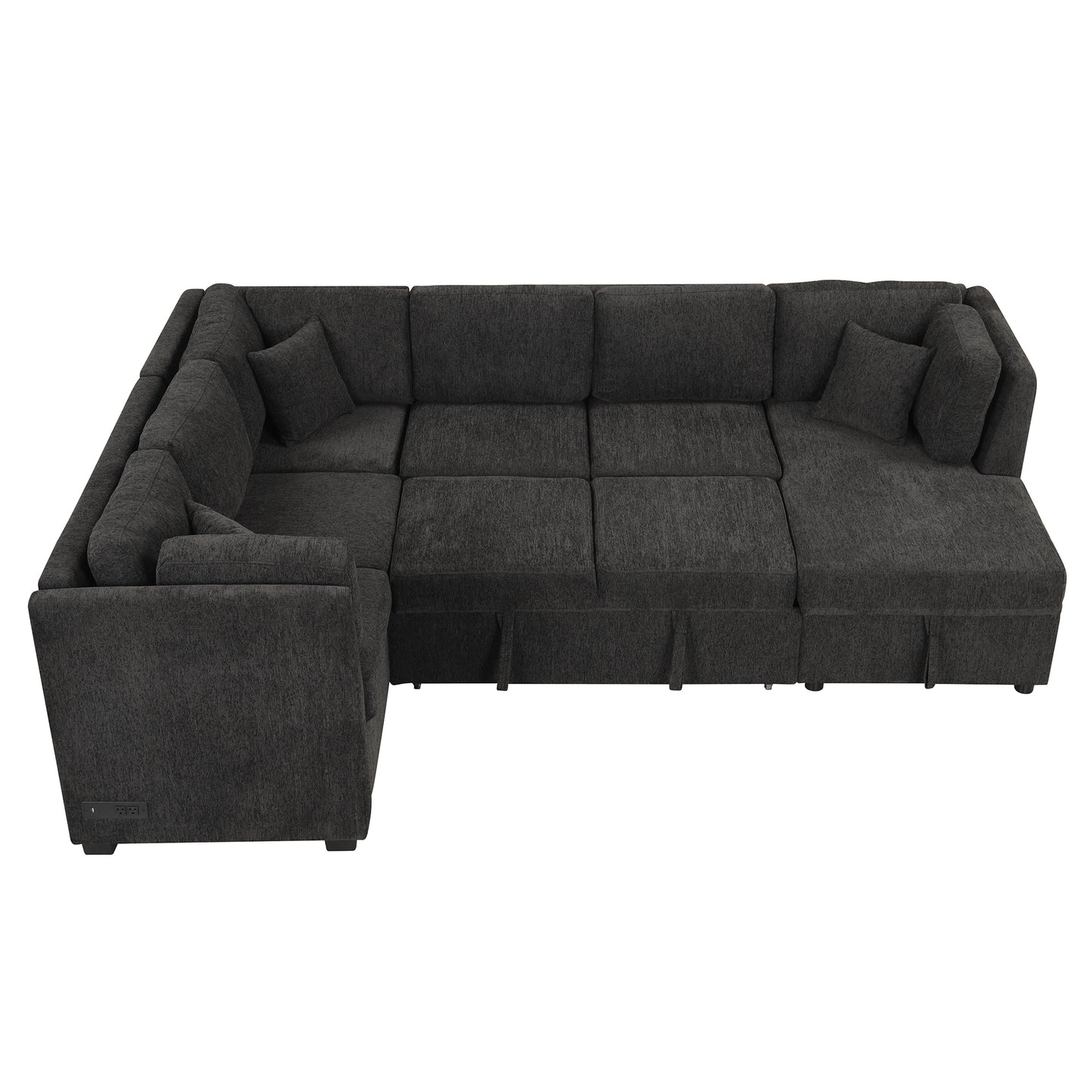 Louie Sectional Sleeper Sofa, Couch with Chaise and Storage - Black