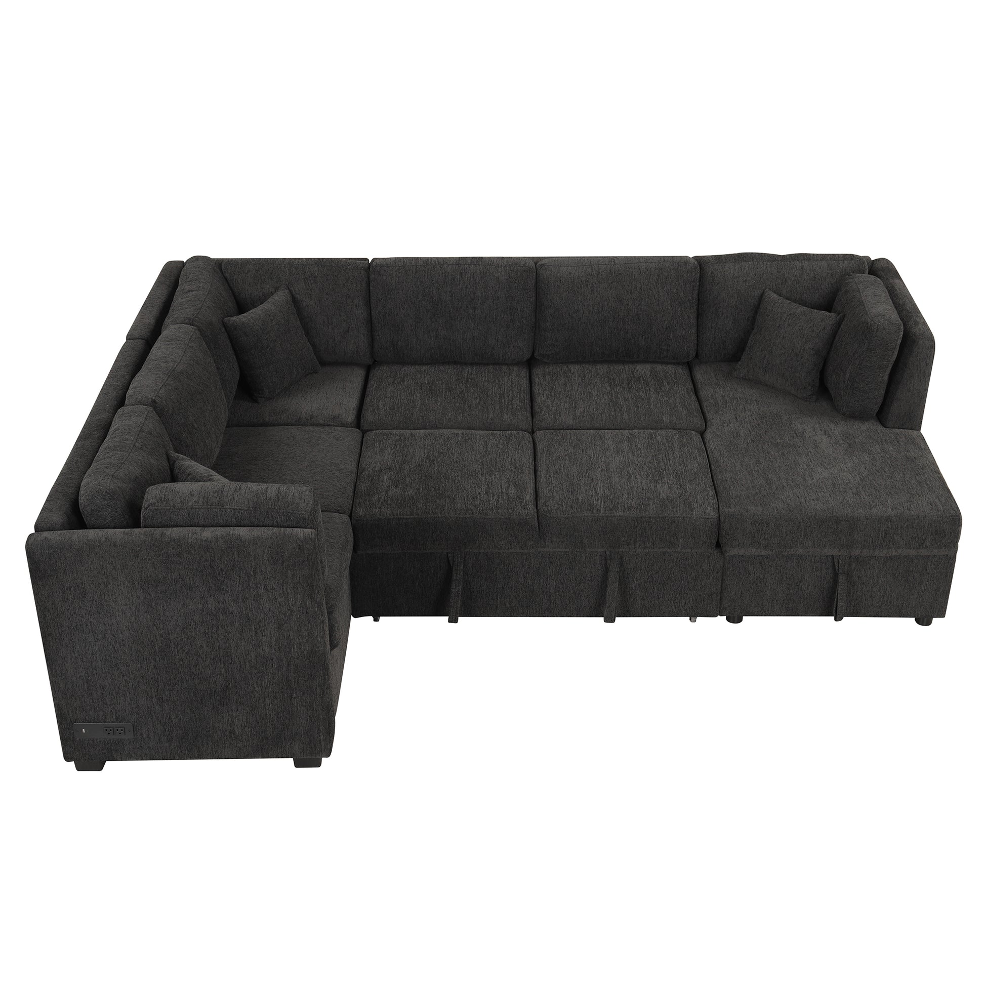 Louie Sectional Sleeper Sofa, Couch with Chaise and Storage - Black