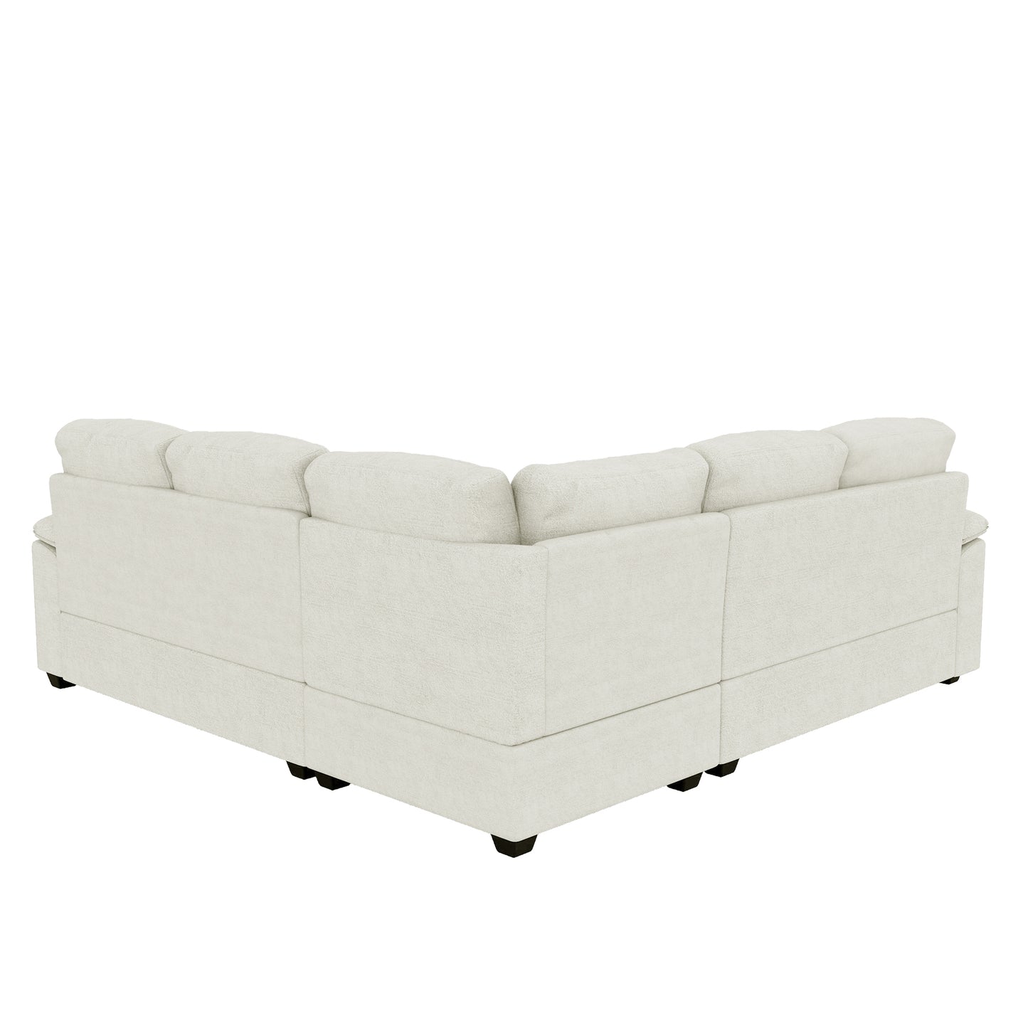 Modern L-Shape Velvet Sectional Sofa, Corner Couch with Ottoman, Beige